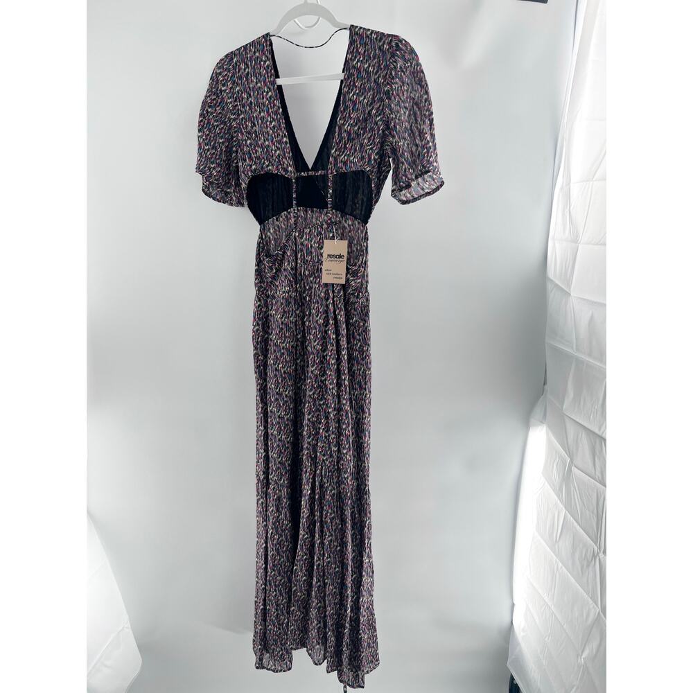 Ba&Sh Metalic Thread Flutter Sleeve Cut Out Tiered Maxi Dress Multicolor 0 / XS - Picture 4 of 7